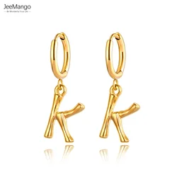 JeeMango 18K Gold Plated Initial Hoop Earrings For Women Stainless Steel Drop Dangle Alphabet Letters Earrings Jewelry JE22035