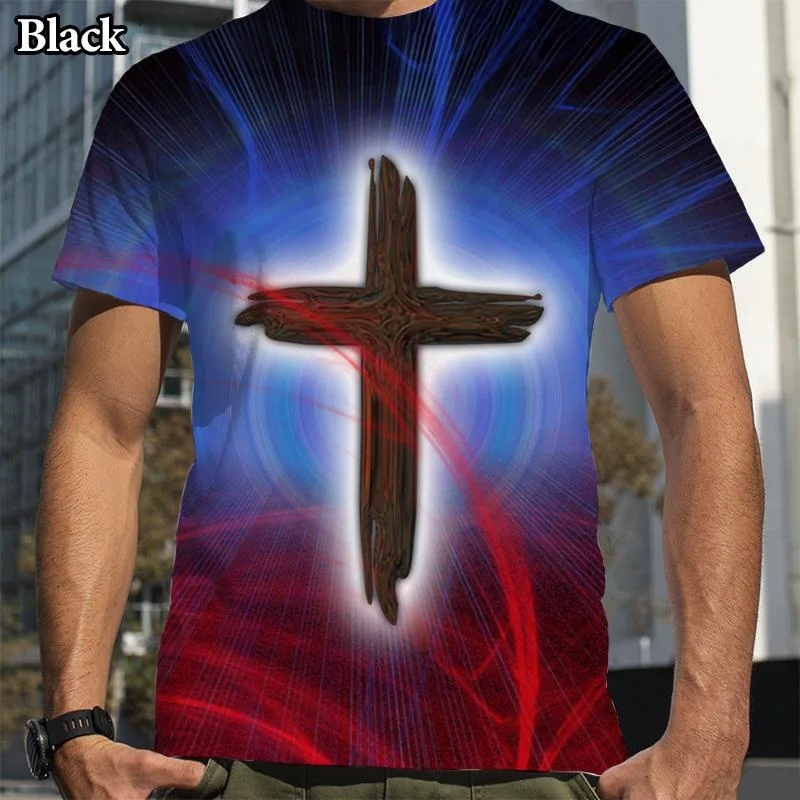 Christian Cross Jesus Printed Casual T-shirt Men and Women Fashion 3d Short Sleeve Tee