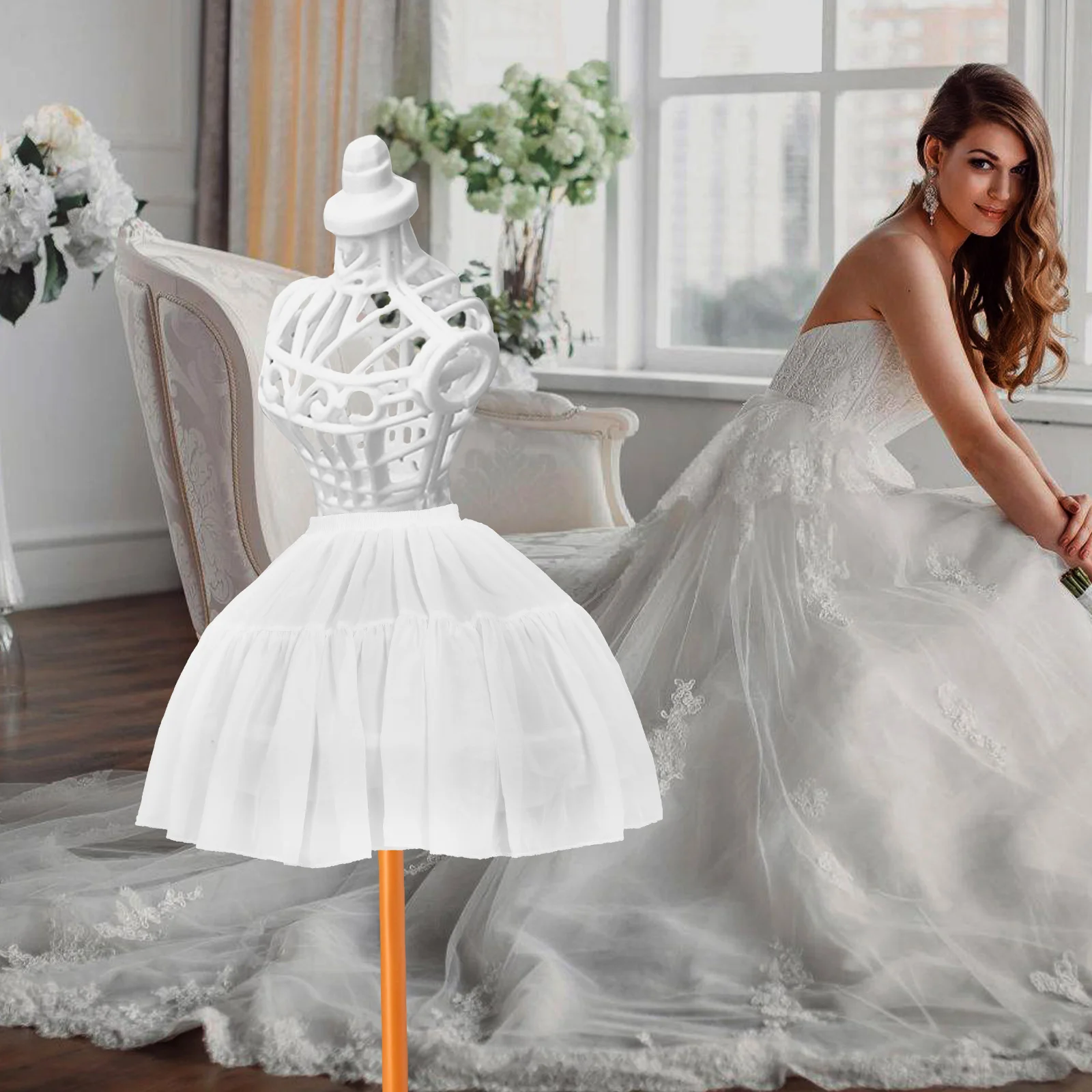 

1pc Petticoat Skirt 46cm White Gauze Underskirt Adjustable for Women Bubble Tutu Bubble Skirt Layered Tulle Dress