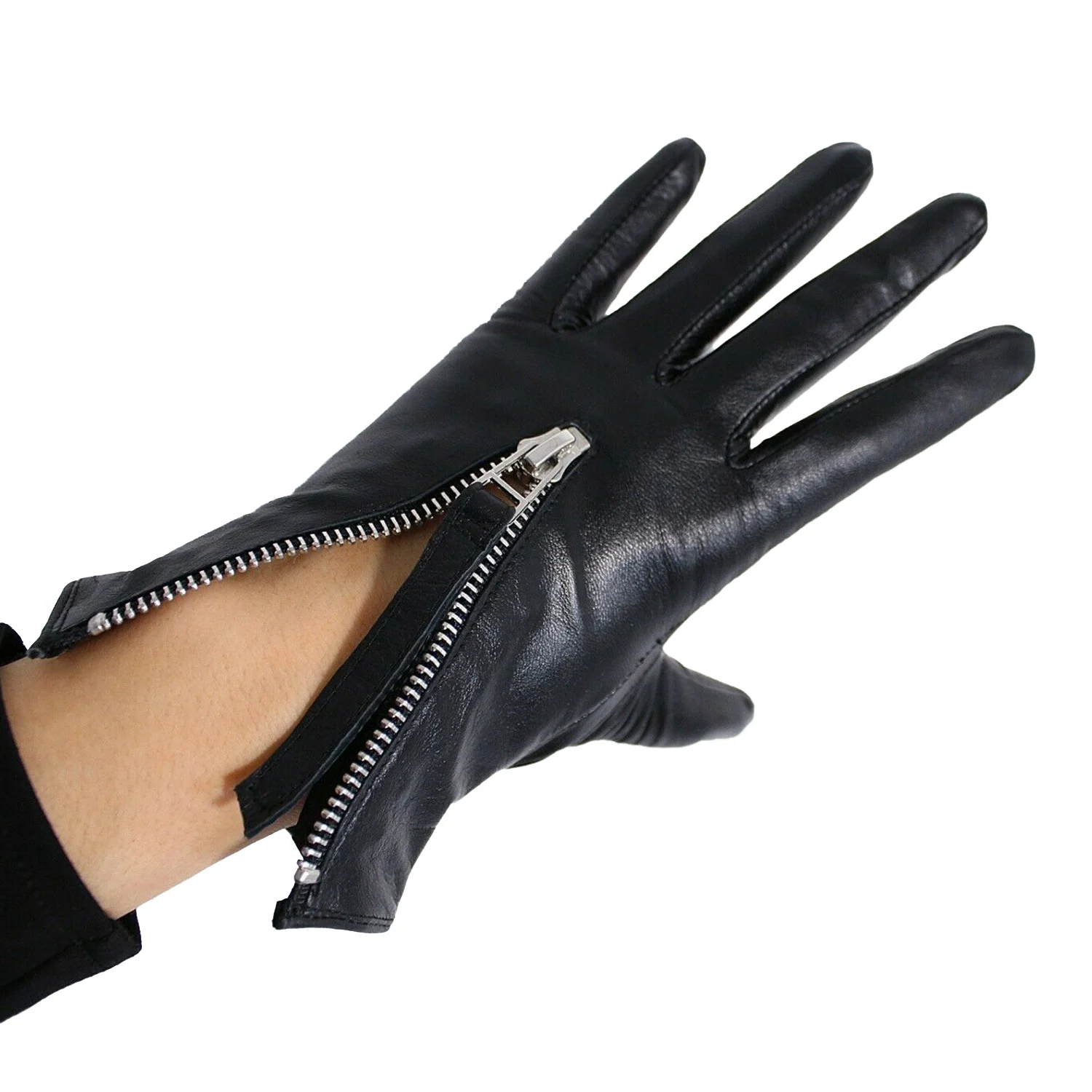 

DooWay Women Black Short Zipper GLOVE Real Leather TECH Back Touchscreen Genuine Lambskin Sheepskin Evening Party Driving Gloves