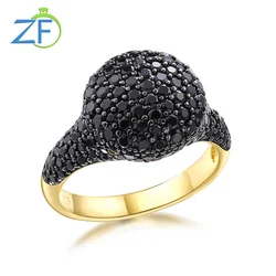 GZ ZONGFA  925 Sterling Silve Rings for Women 3.0ct Natural Black Spinel Gold Plated  Sparkling Wedding Rings Fine Jewelry