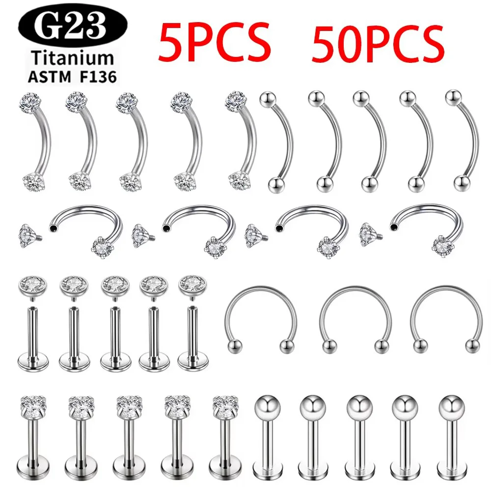 Titan der Güteklasse G23 ASTM F136 Piercing-Set für Lippe, Nase, Ohr, Augenbraue, 16G, innenliegendes Gewinde, Septum, Helix, Knorpel