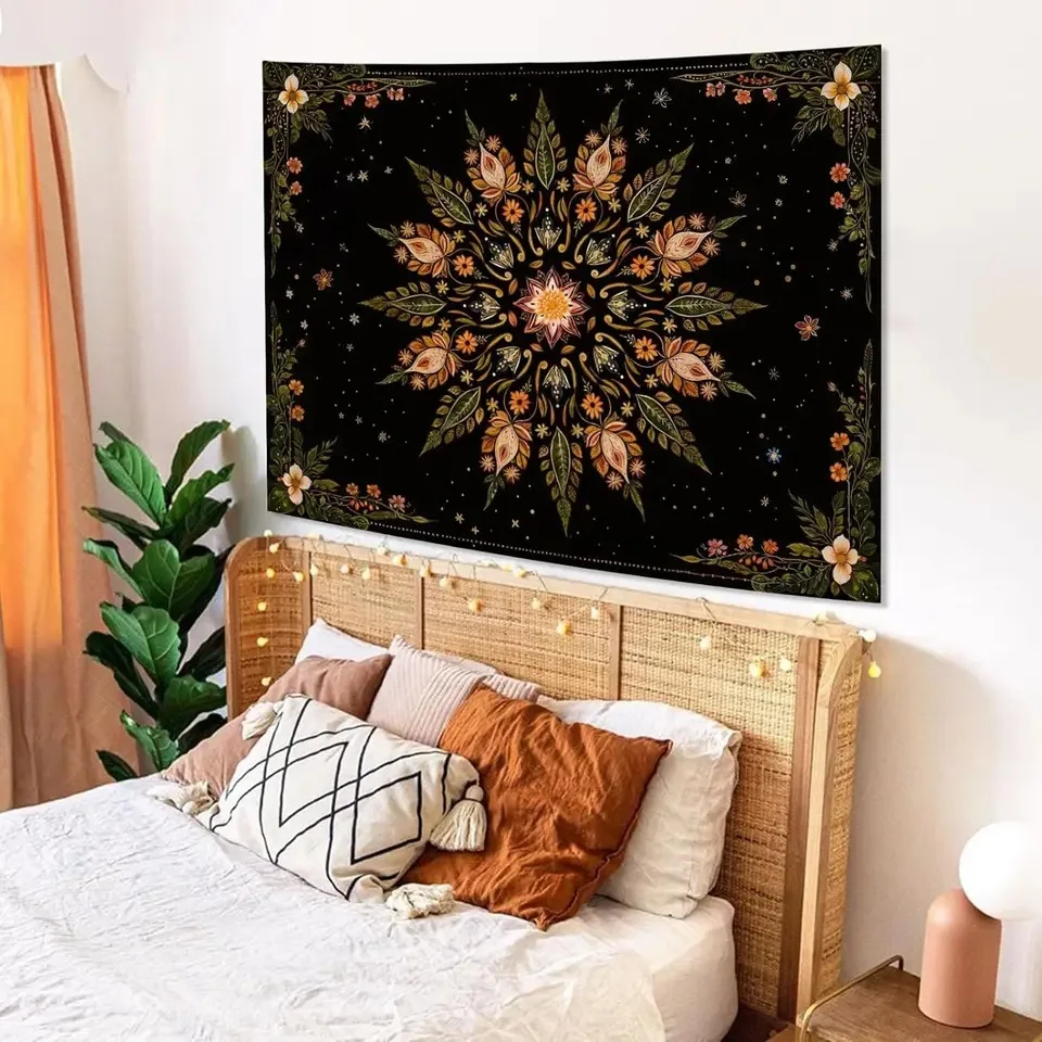 

Tapestry Wall Hanging Mandala Plant Hippie Bohemian Decor Large Cotton Woven Blanket for Bedroom Living Room Dorm Aesthetic Gift