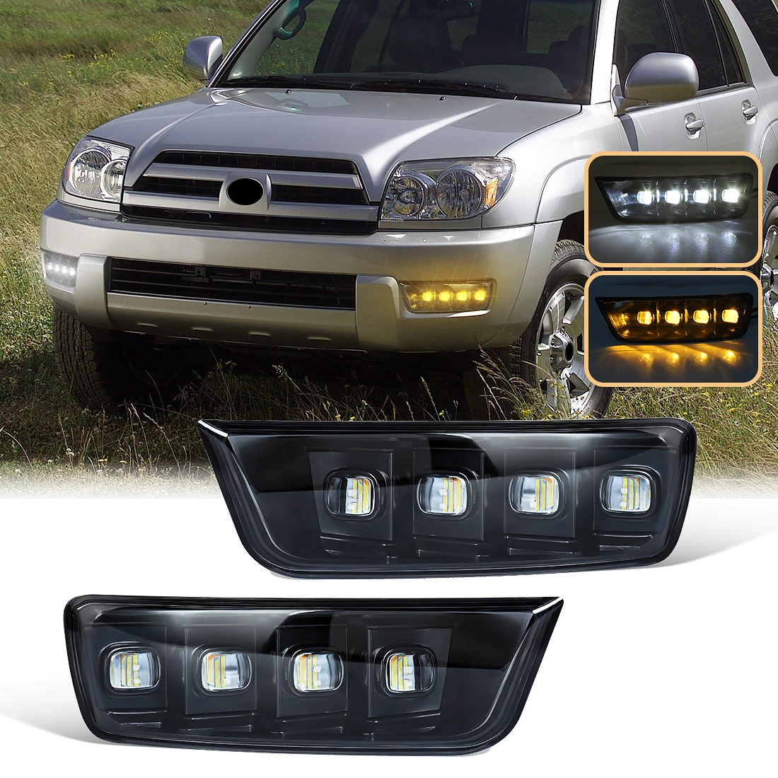 

1set Daytime Running Lights For Toyota 4Runner 4-Runner 2003 2004 2005 DRL LED Fog Lamp Yellow Turn Signal Light Accessories