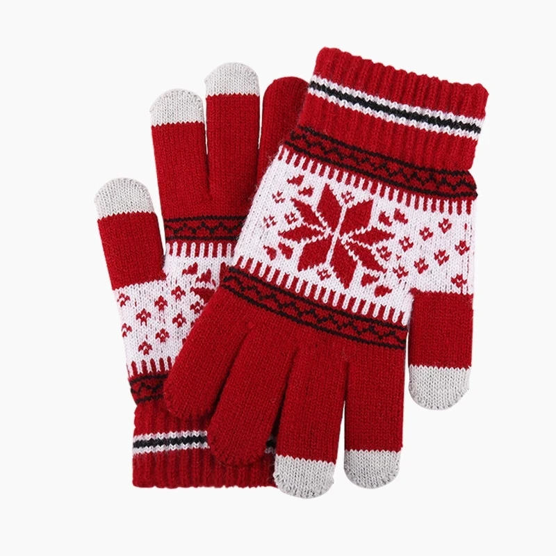 Rimiut hiver gants chauds femmes hommes Stretch tricoté flocon de neige doigt complet Guantes femme épais mitaines écran tactile