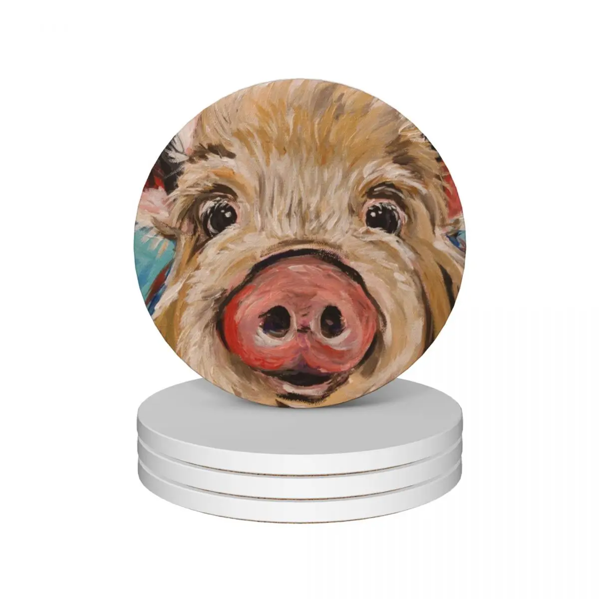 

Pig art, Octavia by Lee Keller Ceramic Coasters (Set of 4) personalize white Coasters