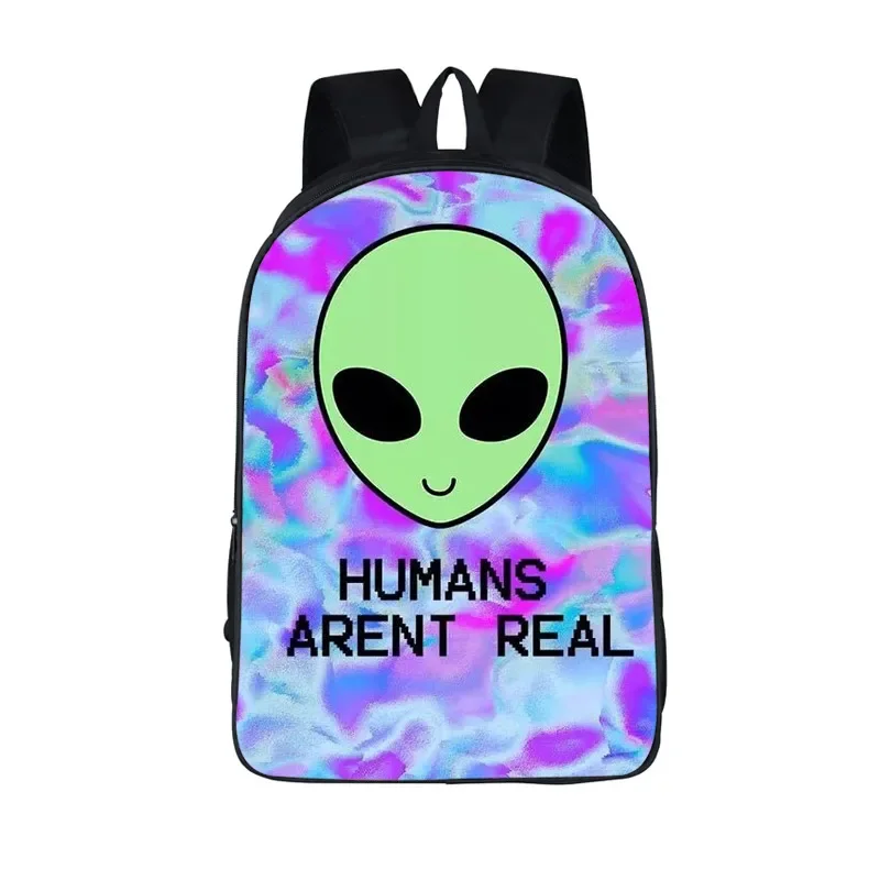 Funny Alien School Bag Psychedelic Mushroom Backpack Large Capacity Book Bags for Kids Boys Travel Camp 16 Inches Laptop Daypack