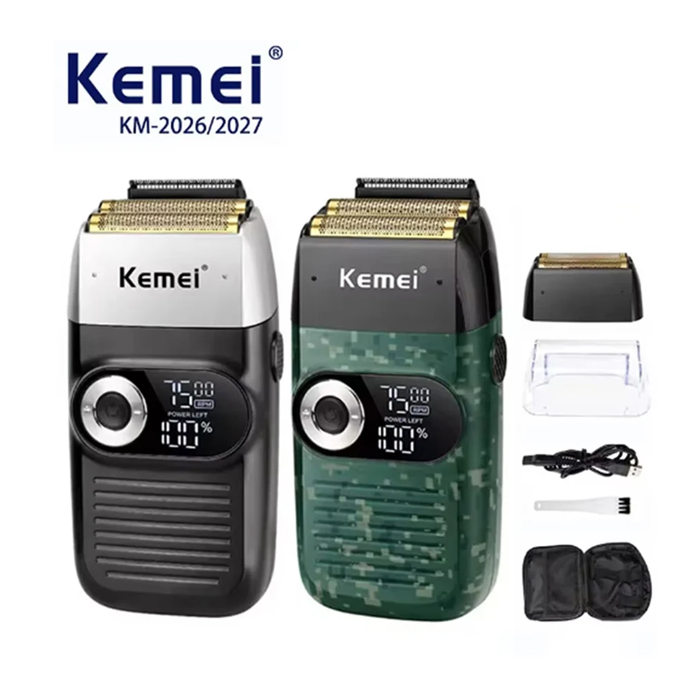 

Original Kemei KM-2026 KM-2027 2 In 1 Rechargeable Electric Shaver LCD Reciprocating Razor For Men USB Charging Beard Trimmer