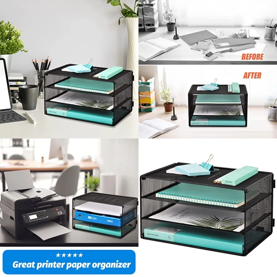 

Mesh Desk Organizer Tray, File Paper Letter Folder Holder Desktop Paper Sorter Mail Organization Rack Storage Accessories, for