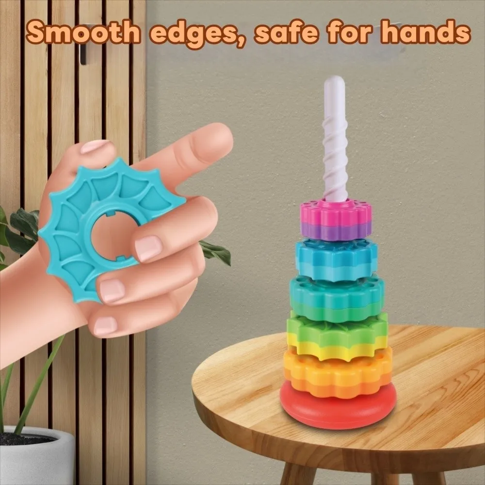 Montessori Rotating Rainbow Tower Spinning Safety Baby Stacking Puzzle Toys Environmental Protection Early Educational