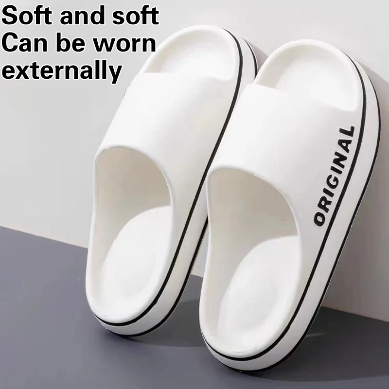 Women Thick Sole Summer Beach Seaside Slides Bathroom Anti Slip Slipper Soft Sandals Fashion Ultra Light Letter Shoe Stepping On