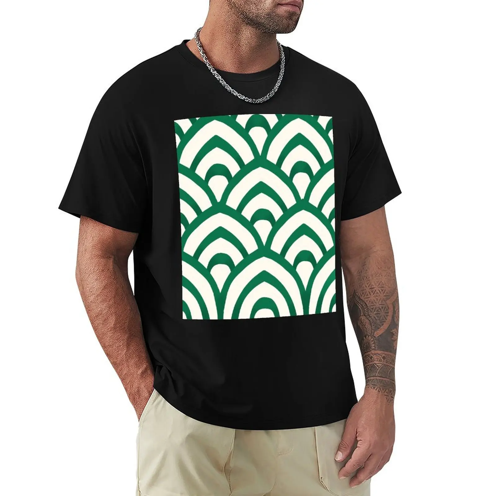 

Emerald Green and white Pattern T-Shirt cotton man t-shirts man t shirt blanks mens white t shirts