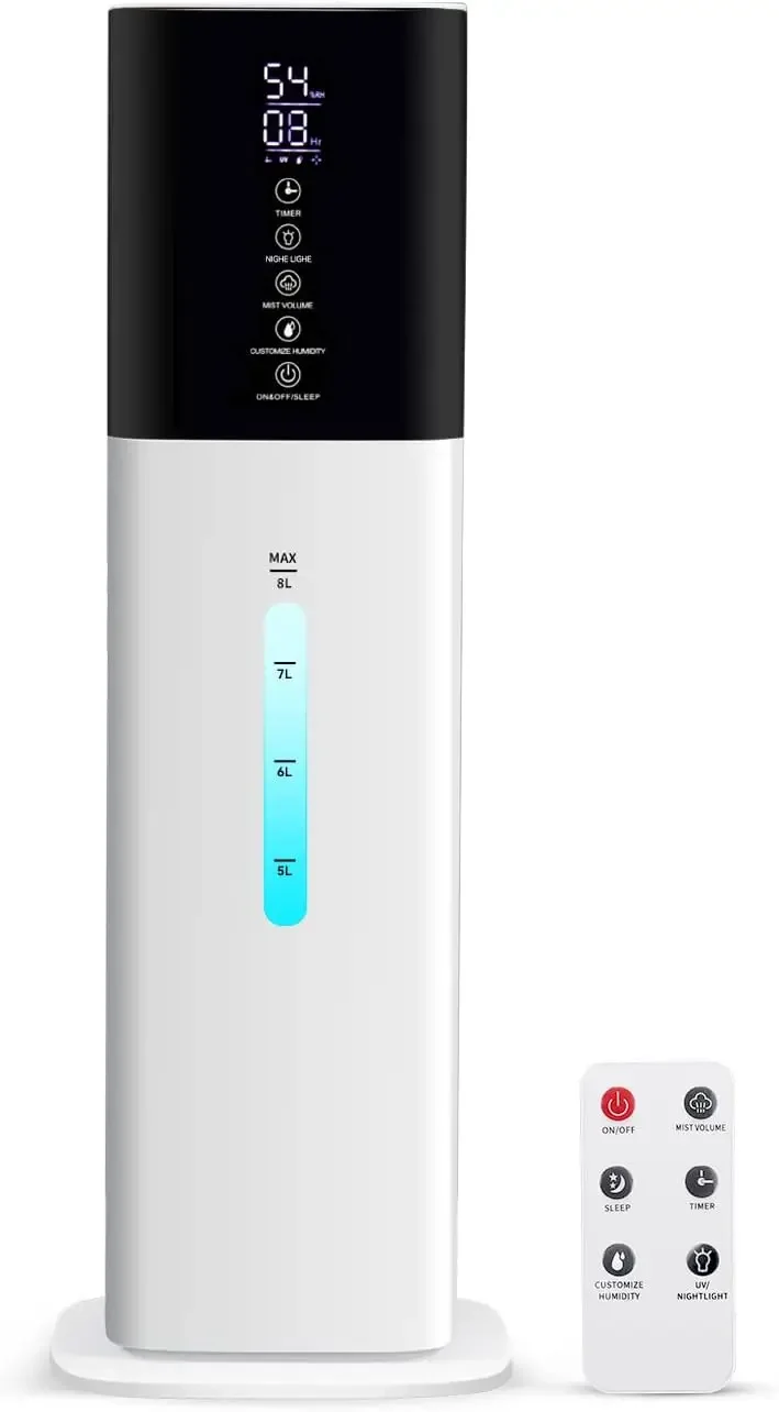 

Large 8L 2.1Gal Quiet Ultrasonic Cool Mist Topfill Humidifiers for Bedroom with 7 Colors Light, Nozzle, and 3 Speed H