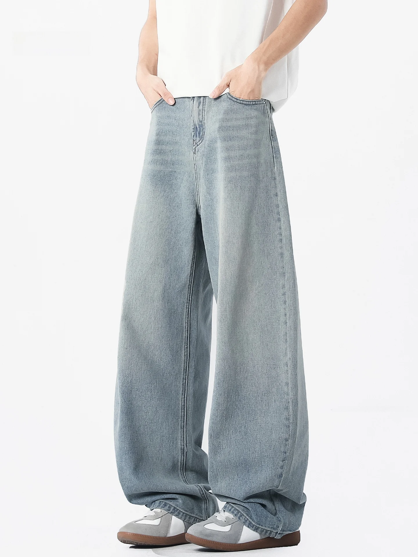 

WMNM Light Blue Men's Summer Thin Wide Leg Jeans Knife Loose Fit Casual High Street Sle Cotton Polyester Blend Denim