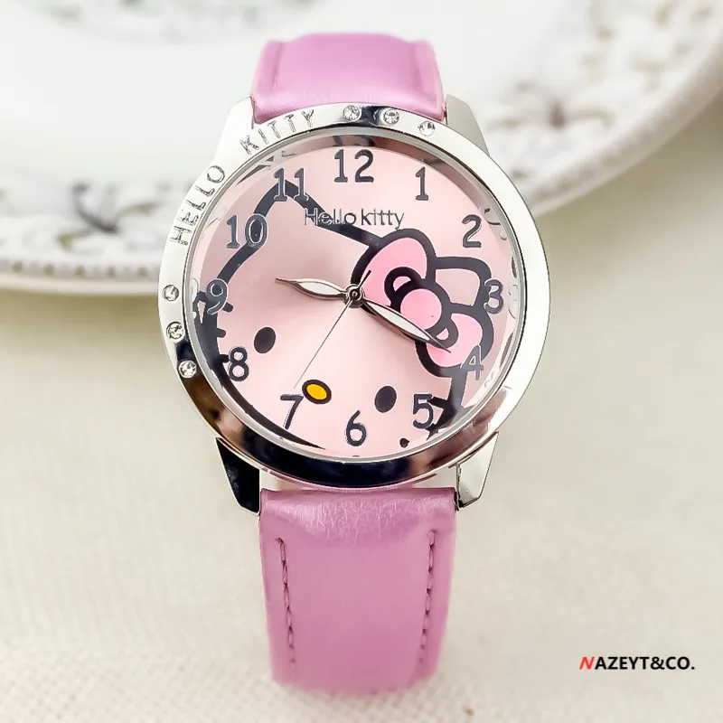 Sanrio Quartz Wristwatch Children Watch Cartoon Sweet Leather Strap Pointer Numbers Watches Student Study Clock Girl Toys Gift