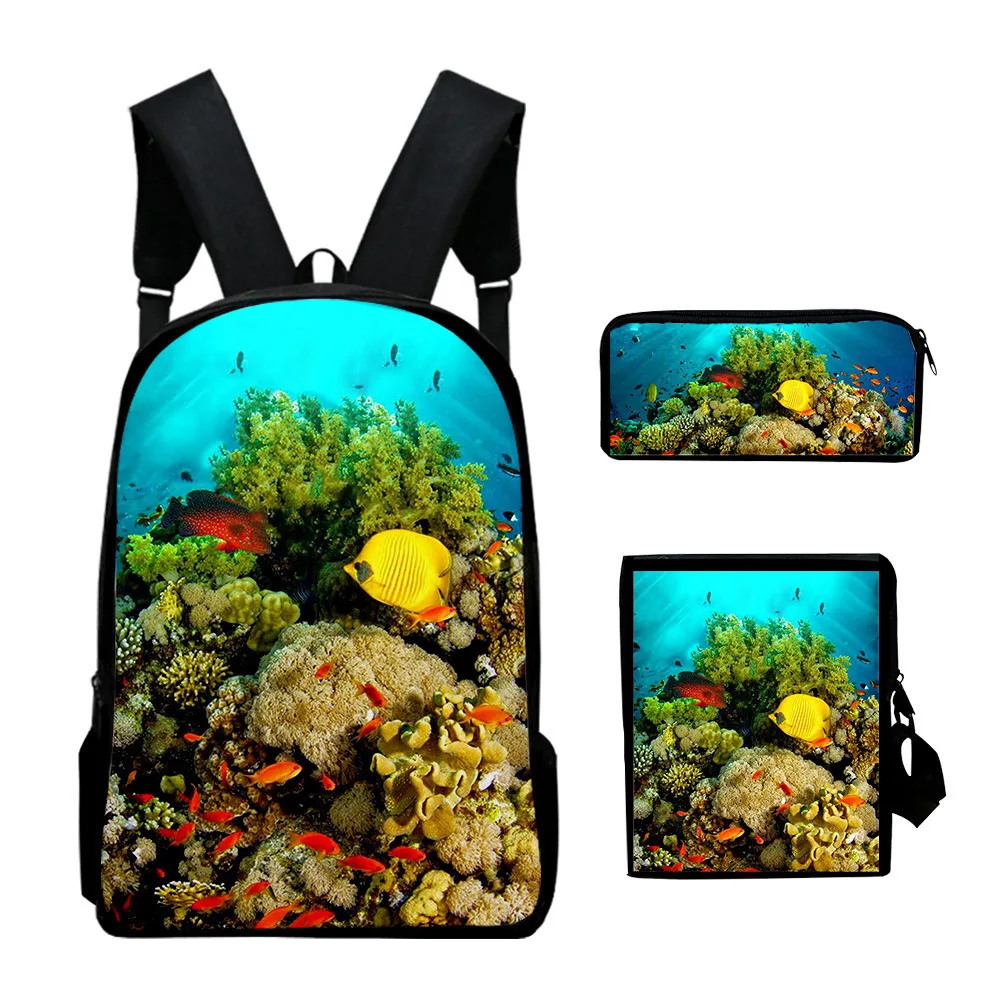 

Trendy Youthful underwater world 3D Print 3pcs/Set Student Travel bags Laptop Daypack Backpack Shoulder Bag Pencil Case