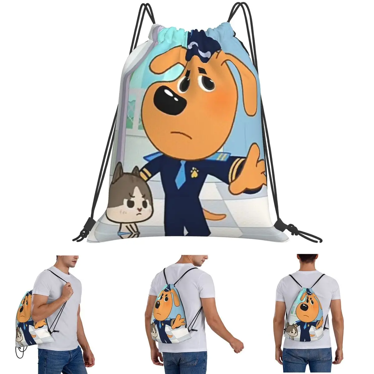 Sheriff Labrador Backpacks Multi-function Portable Drawstring Bundle Pocket Sundries Bag Book Bags For Man Woman School
