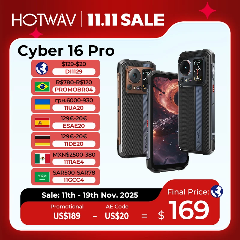 HOTWAV Cyber 16 Pro Rugged Phone G100 108MP Mobile Phone 6.6'' FHD+ 2K Display 8GB 512GB Smartphone Android 15 Cellphone