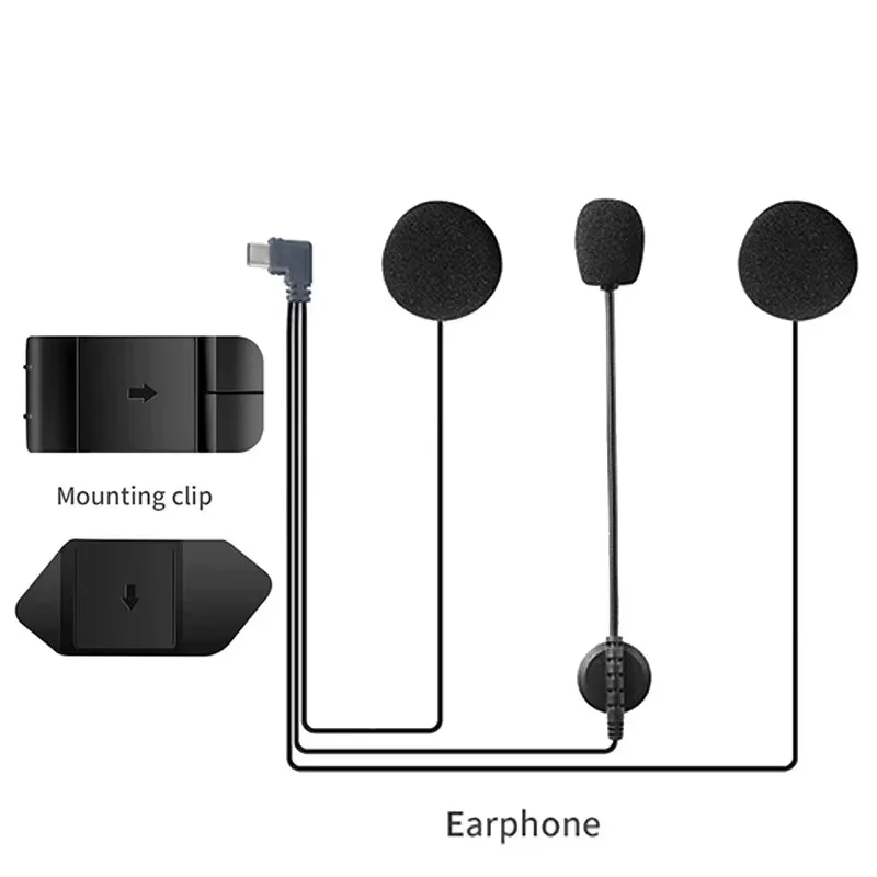 

For EJEAS V6 PRO+ Type-C Plug Earphone with Speaker Microphone Motorcycle Helmet Headset Optional Clip & Base