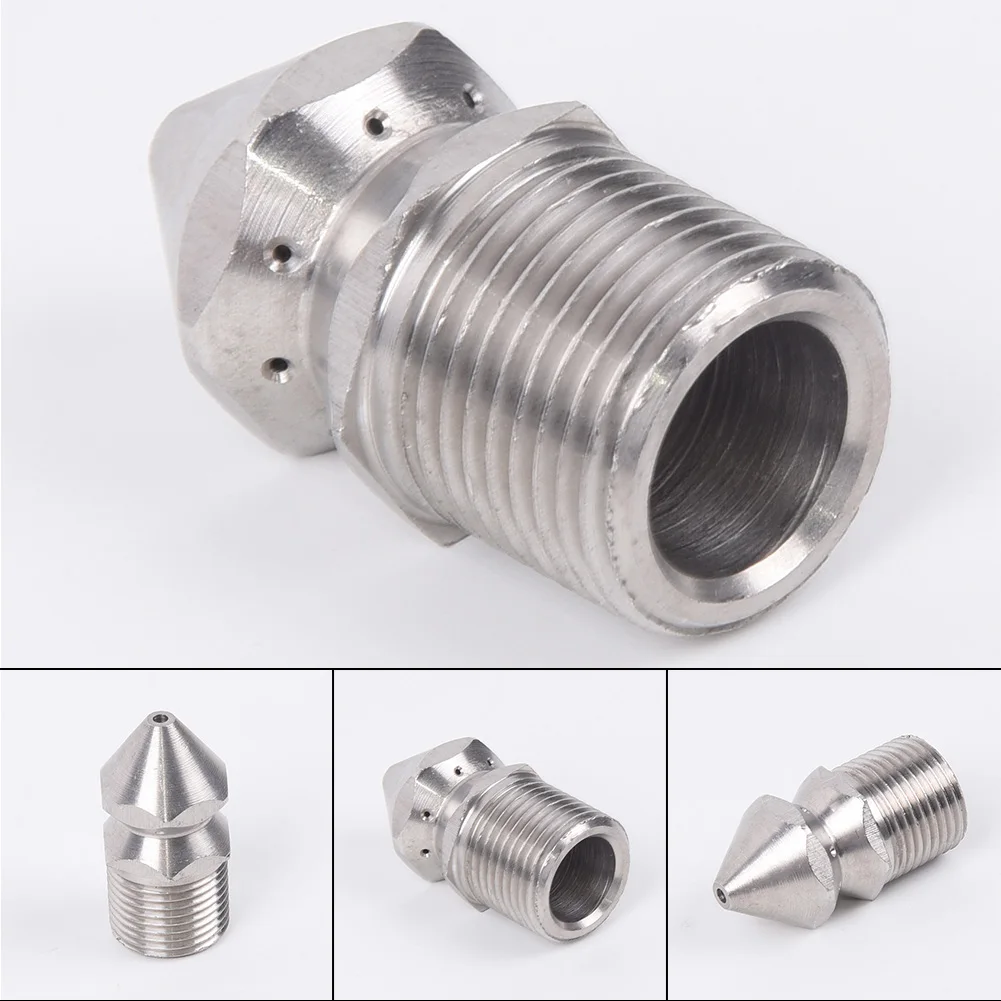 Dredging Nozzle Sewage Pipes 1 Front Hole 8 Rear Holes 0.5mm-1.2mm Drain 3/8BSP Male Steel Brass High Pressure