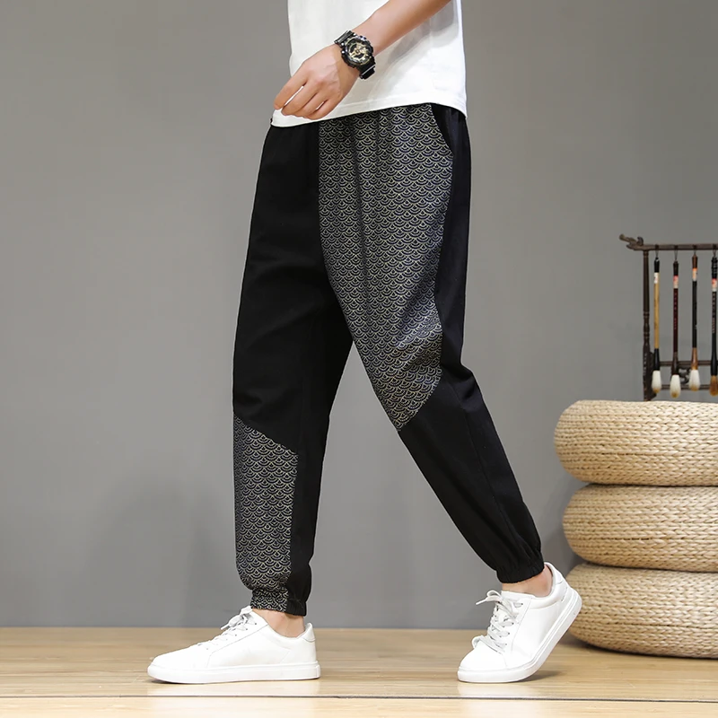 100% Cotton Summer Casual Pants Man Trendy Korean Version Ankle Length Pants Loose Harem Pants Men