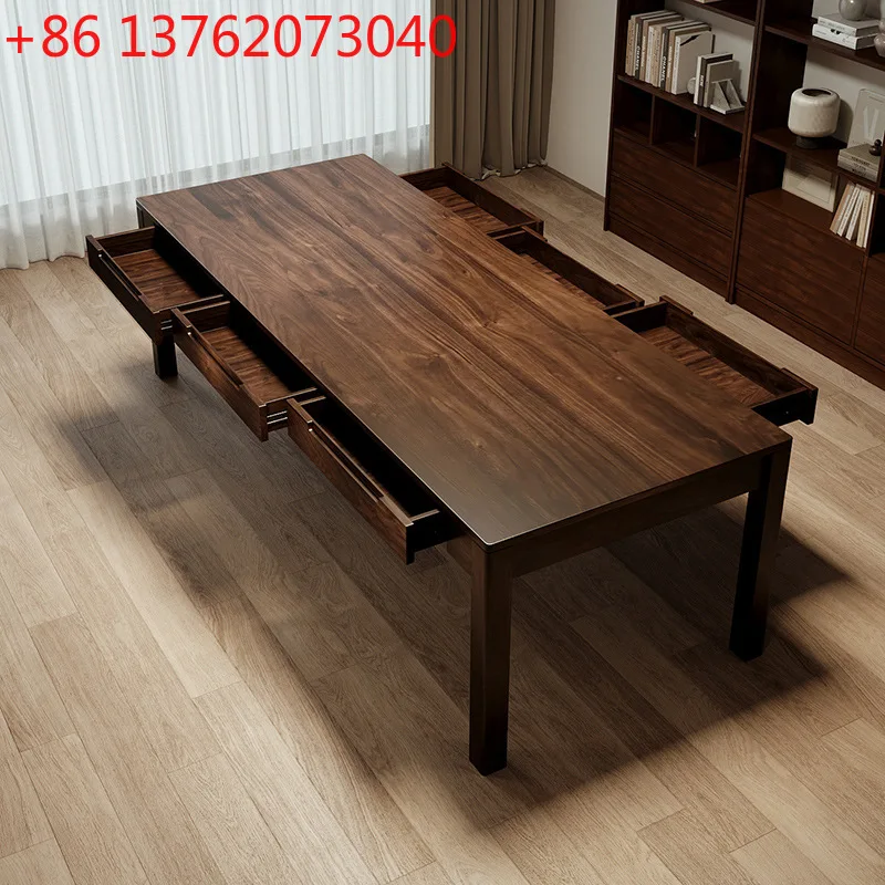 

Black walnut with drawer desk tea table integrated dual-purpose living room long table