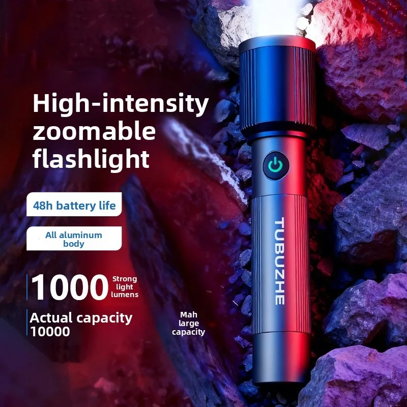 Aluminum Alloy Strong Light Flashlight Small Large Capacity Long Battery Life Zoom Bright Long Distance Four Color LED Torch