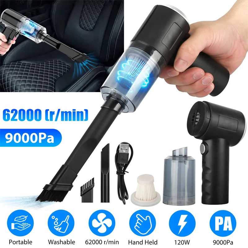 2 In 1 Wireless Handheld Car Vacuum Cleaner Dual Use 120W High Power Long Nozzle Home Vacuum Cleaner