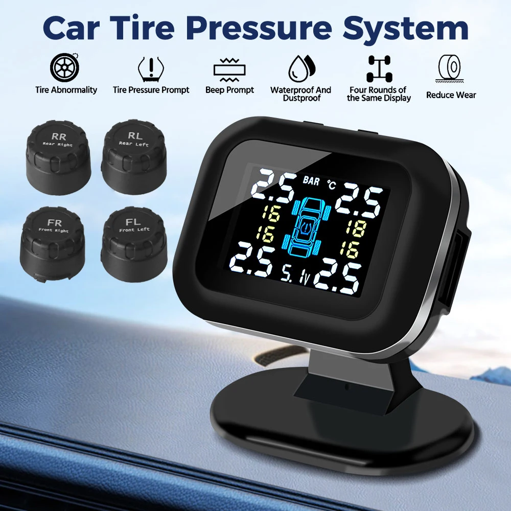 USB TPMS Wireless With 4 Pcs External Sensor Mini Car Tire Pressure Monitoring System Auto Security Alarm Systems