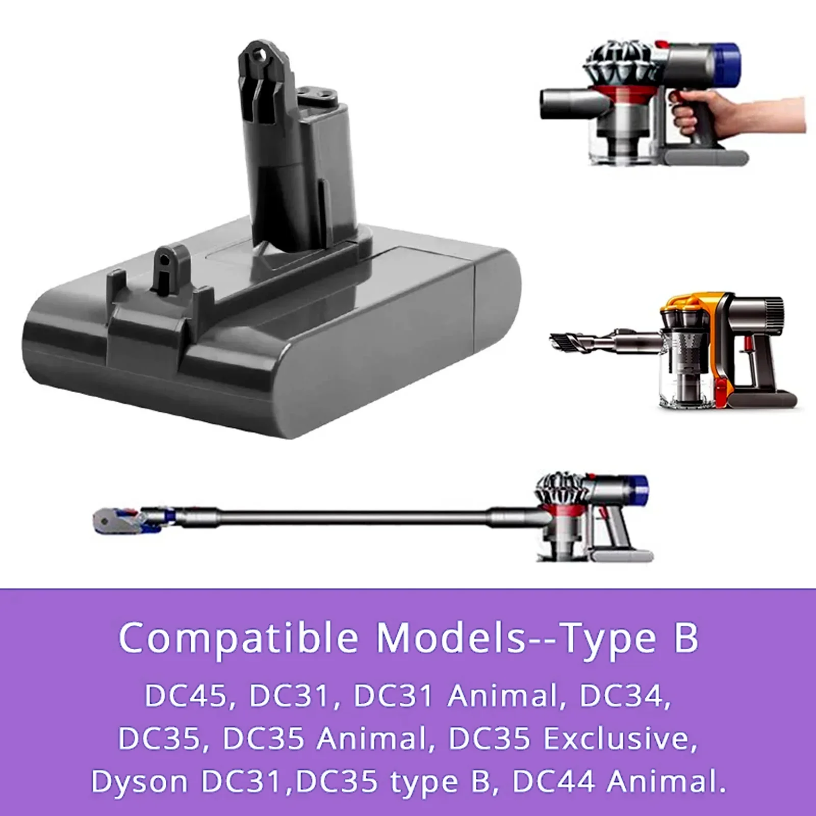 22.2V  ( Only Fit Type B ) 6800MAh Li-ion Vacuum Battery for Dyson DC35, DC45 DC31, DC34, DC44, DC31 Animal,
