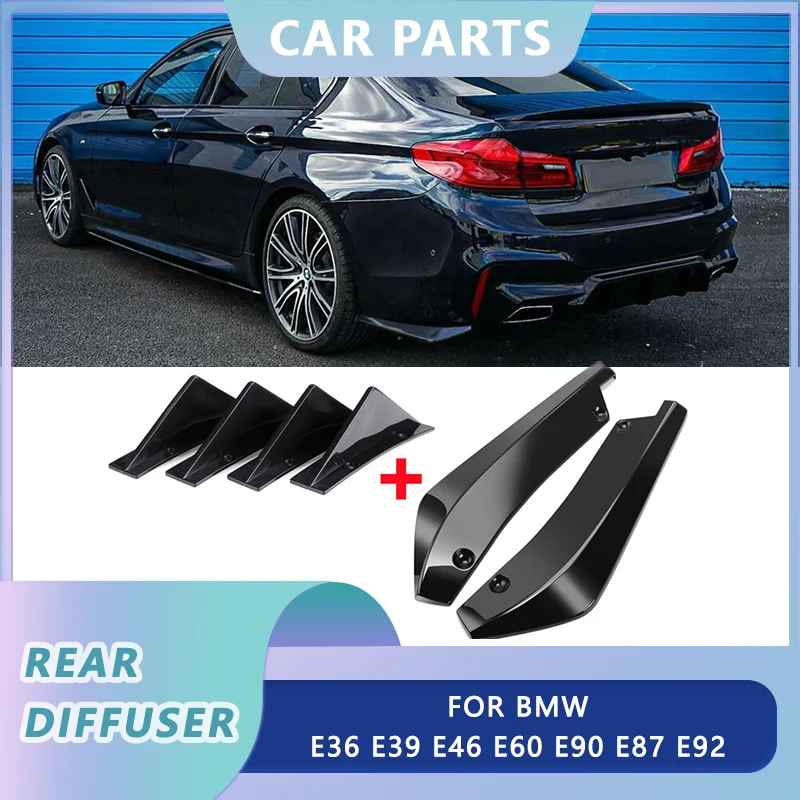 

Rear Bumper Splitter Cover + Diffuser Shark 4 Fin Spoiler Sticker Set For BMW E36 E39 E46 E60 E90 E87 E92 Car Accessories