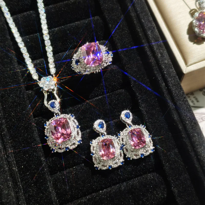 Encounter Heartbeat Dry Rose Nebula Series Full Diamond Luxurious Open Ring for Women Elegant Pendant Earrings Set