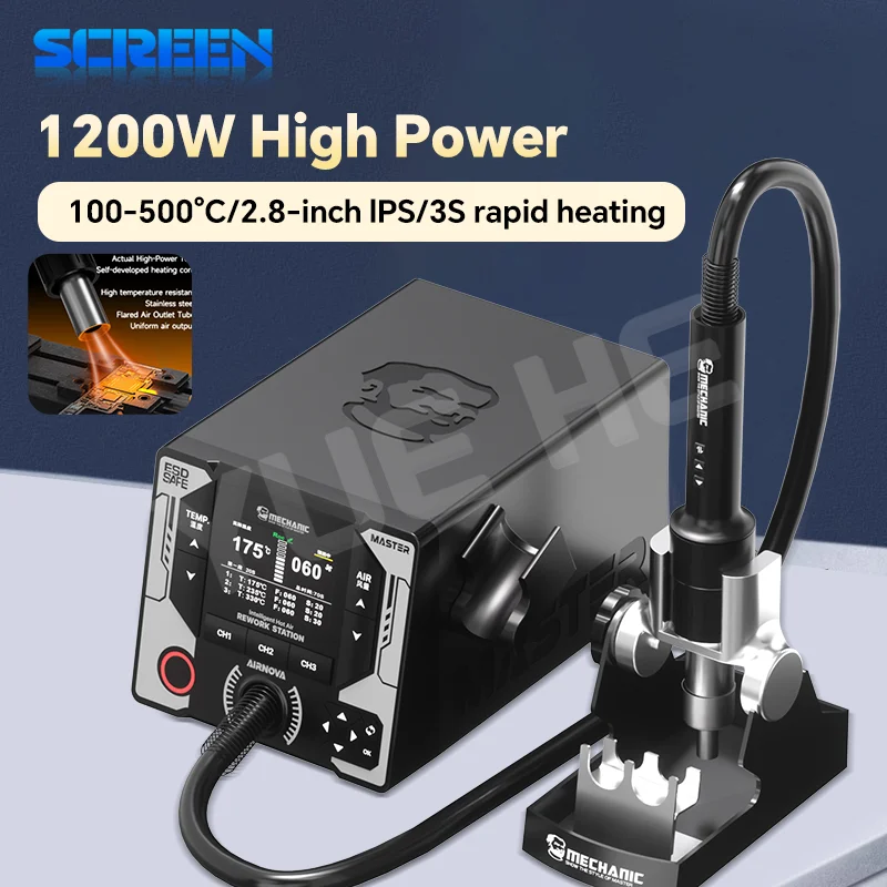 MECHANIC AIRNOVA Curved Temperature Control Hot Air Gun Soldering Station 1200W for Phone BGA IC PCB Rework Desoldering Tool