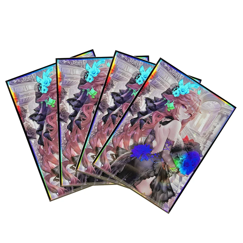 60ct Silver Yae Miko Standard Size Holographic Card Outer Foil Sleeves Protector PKM/MGT Trading Card Shield Laser Cover 67x92mm