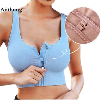 Aiithuug fermuar kanca Yoga sutyen sıçrama kontrol spor sutyen egzersiz sütyen spor koşu üst giyim elastik Spandex yumuşak sütyen mahsul Tops aktif