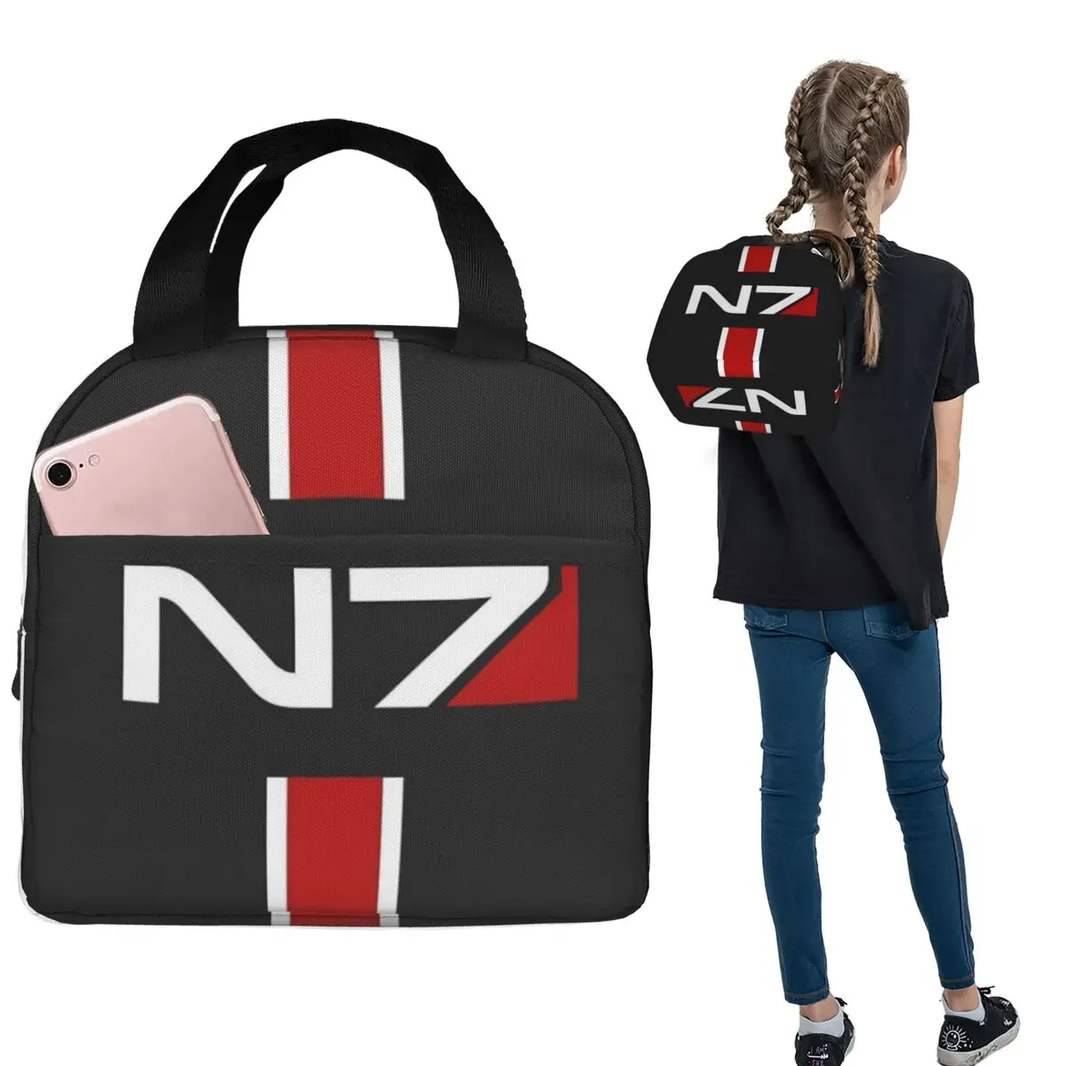 N7 Emblem, Mass Effect Insulated Lunch Bag for Women Children Portable Food Boxes Thermal Lunch Box Tote