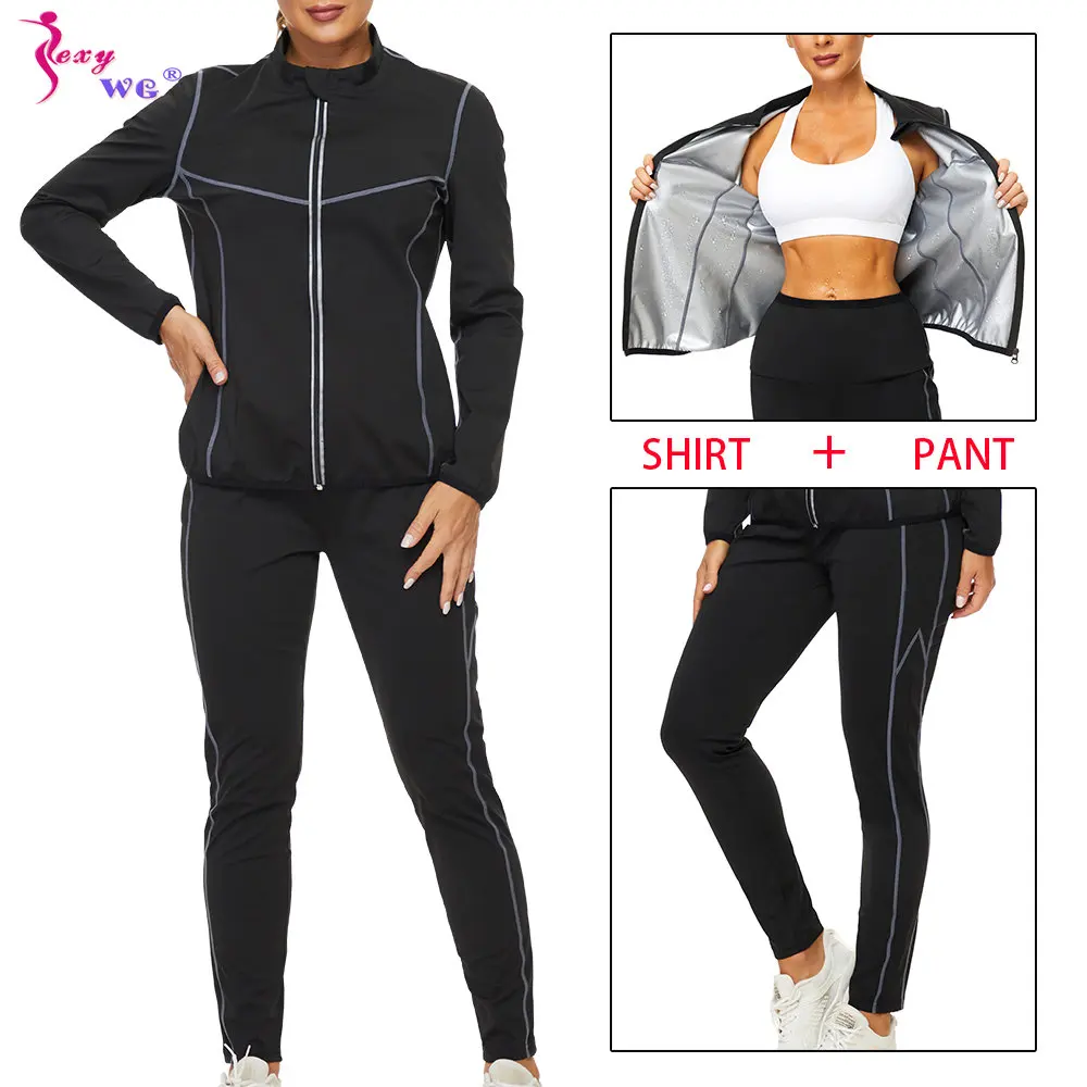 

SEXYWG Sauna Set for Women Weight Loss Suit Sweat Top Pants Fitness Jacket Leggings Thermo Long Sleeves Trousers Body Shaper Gym