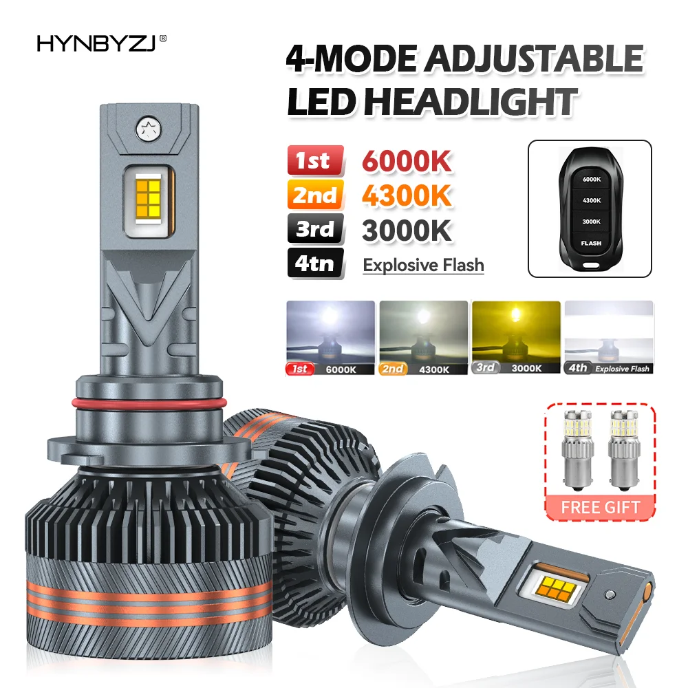 

HYNBYZJ H7 LED H11 9005 HB3 H1 9012 H4 6000K 4300K 3000K 9006 LED Bulb Three Color Remote Control for Car Headlights Lights 12V