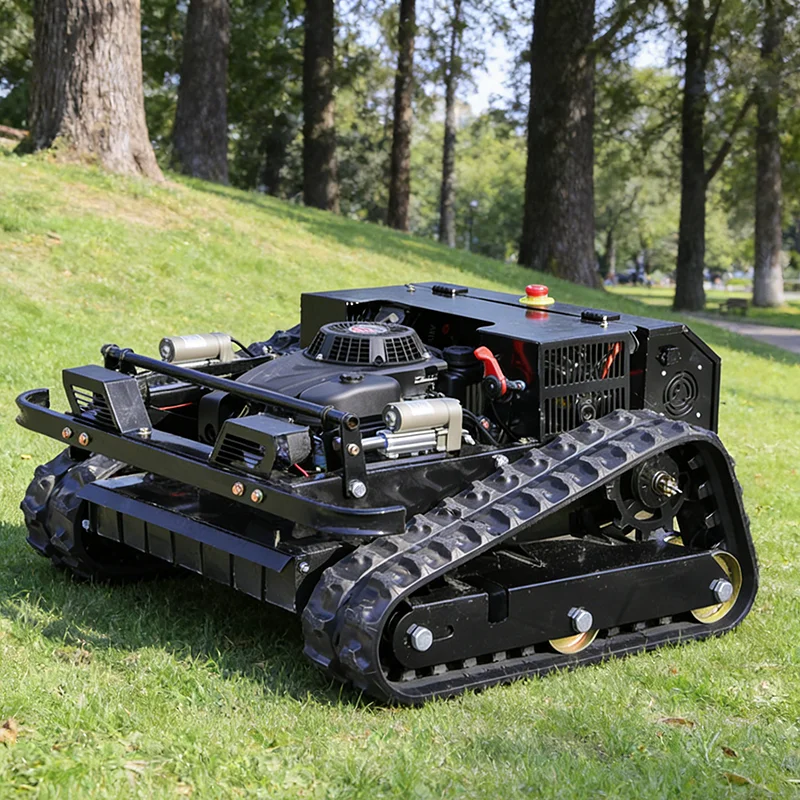 

Customized tracked remote control weeding machine with high horsepower all terrain farm orchard lawn cleaning machine
