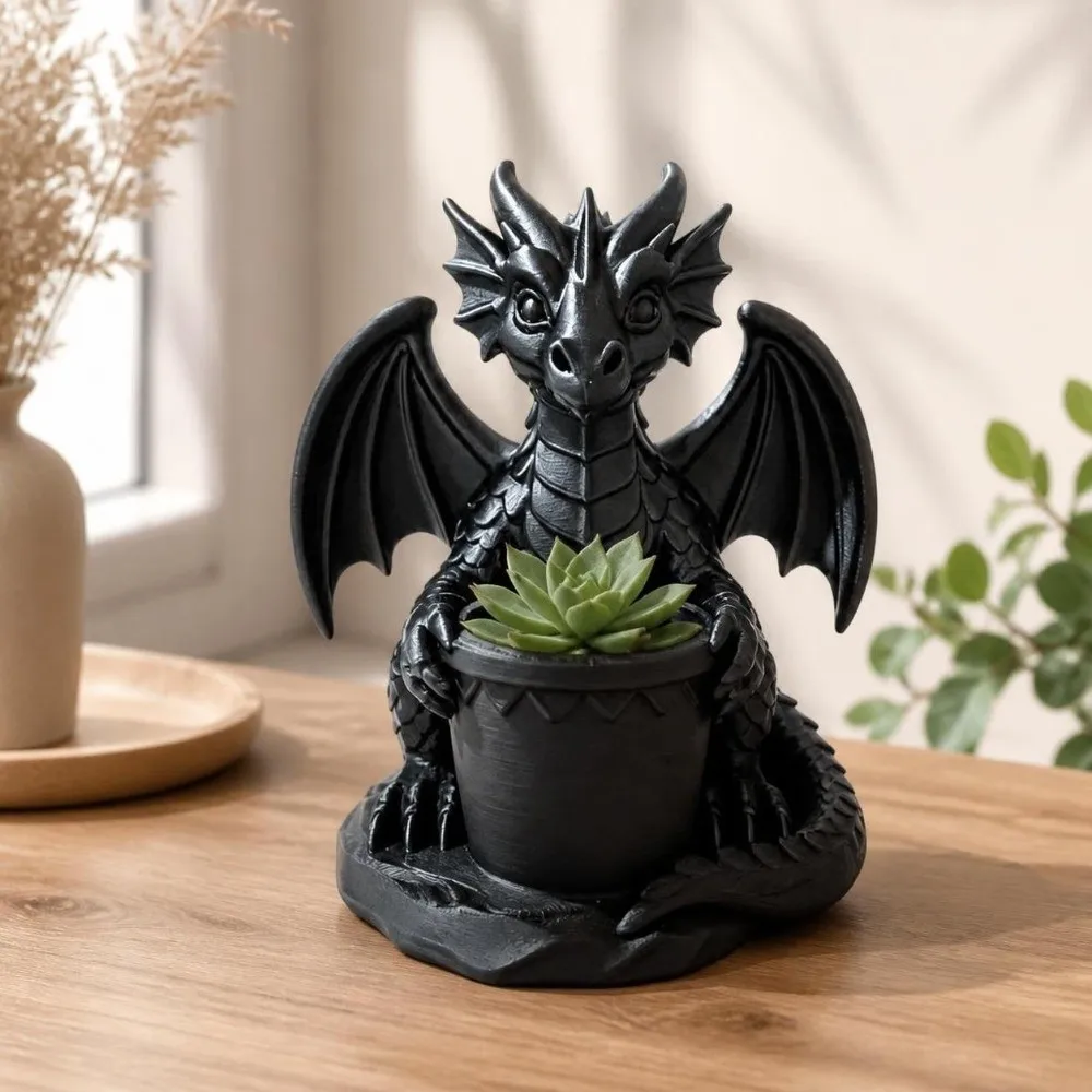 Funny Gothic Style Dragon Planter Pot Home Decoration 3D Printed Dragon Statue Mini Storage Box Succulent Plant Flowerpot Home