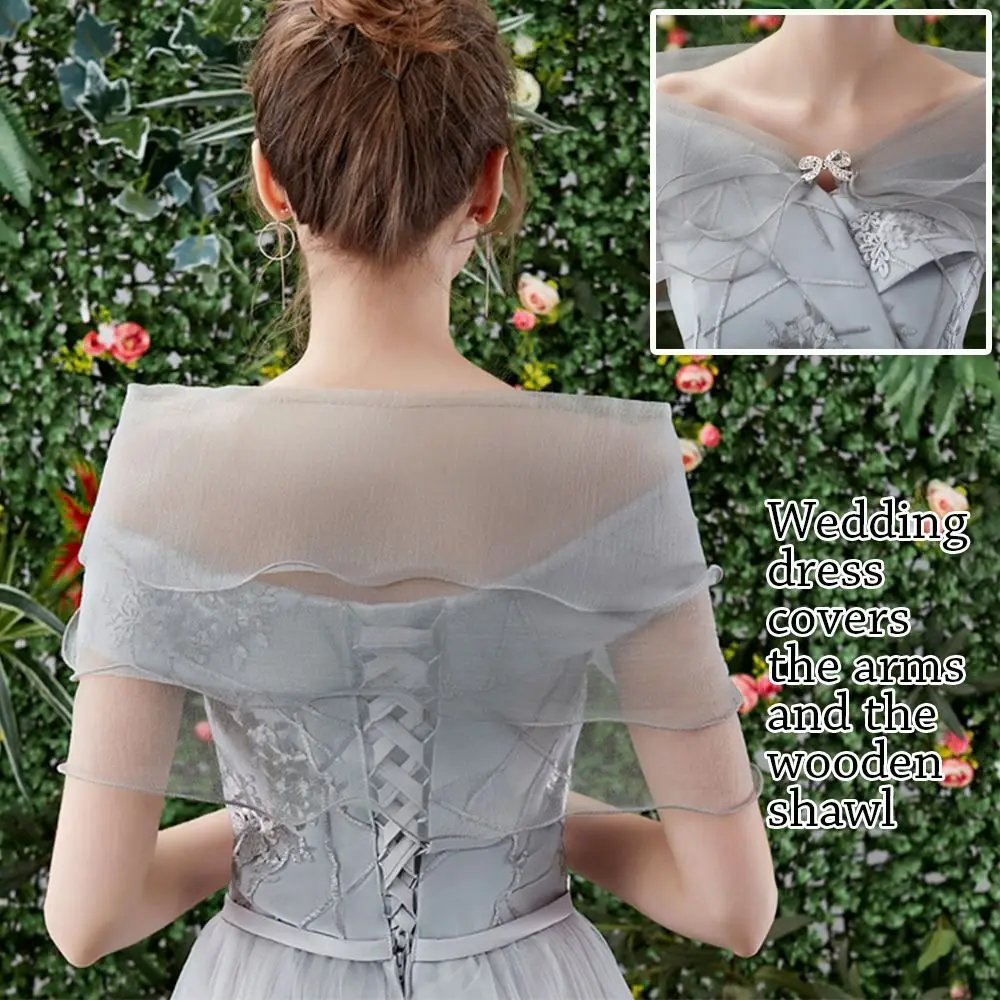 Women Bow Rhinestones Casual Lace Sleeve Shrug Bridal Shawl Dress Cloak Wedding Cape