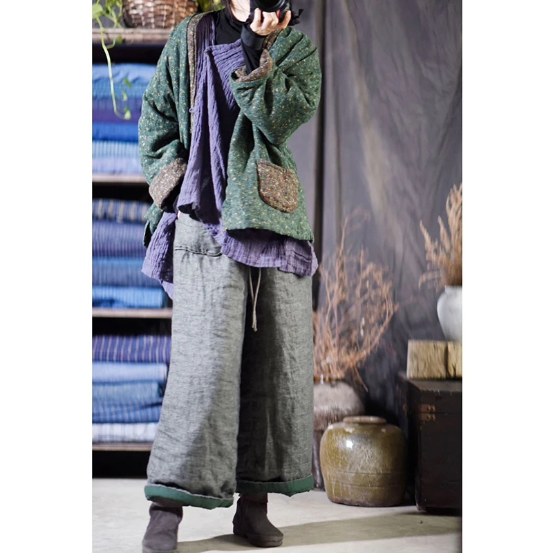 New Arrival Winter Women Warm Thickened Ankle-length Pants Casual Loose Elastic Waist Top Quality Cotton Linen Harem Pants Y224
