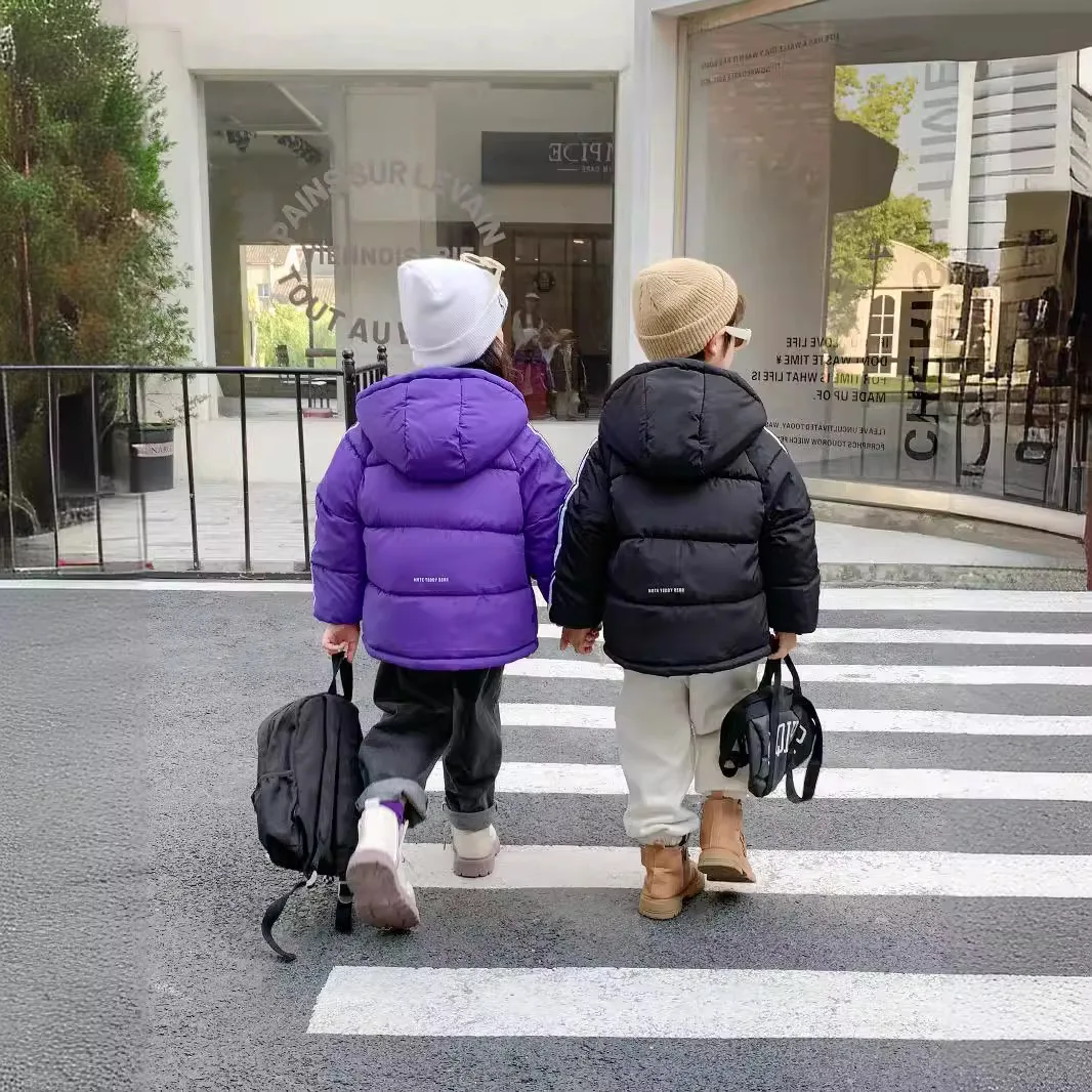 2025 winter cotton-padded jackets for boys and girls, short and thick coats for children,  boys' and girls' children's clothing