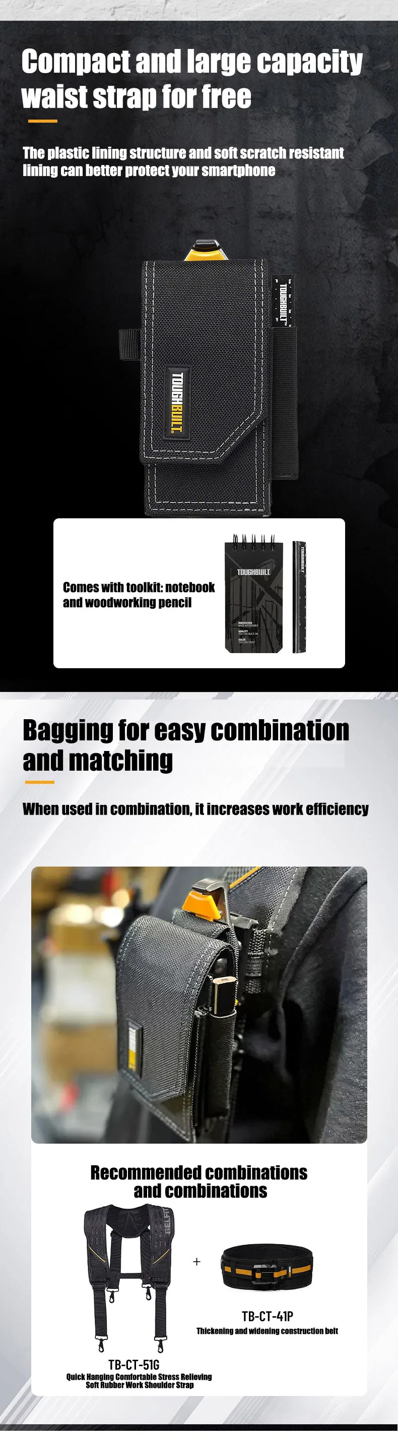 TOUGHBUILT Schutzhülle zur Aufbewahrung von Mobiltelefonen, robustes Werkzeugset zum schnellen Aufhängen, stabile Notebook-Tasche, Werkzeugzubehör TB-CT-33P – Detail 2