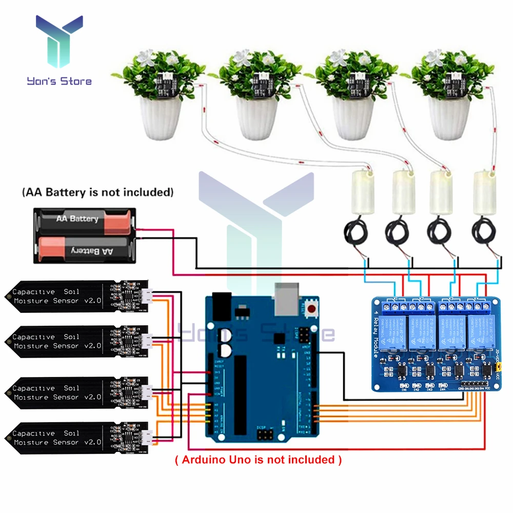 Automatic Irrigation DIY Kit Watering System Capacitive Soil Moisture Sensor and Water Pump for Arduino Garden Watering DIY