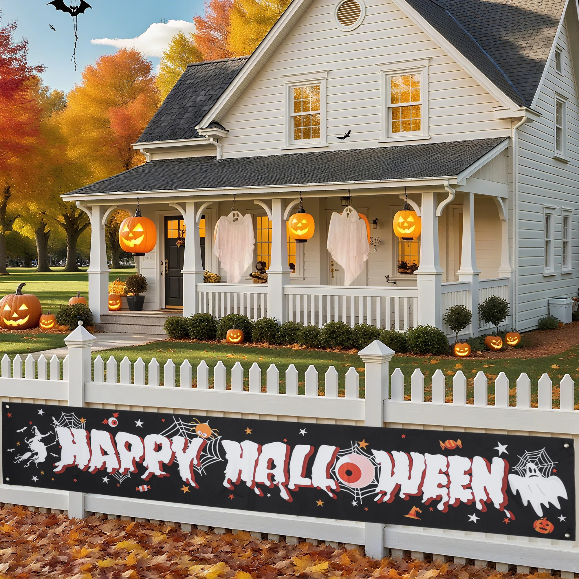 

UXCELL 300x50cm Multicolored Halloween Banners Door Decorations Polyester Fabric Porch Sign for Outdoor Party Supplies