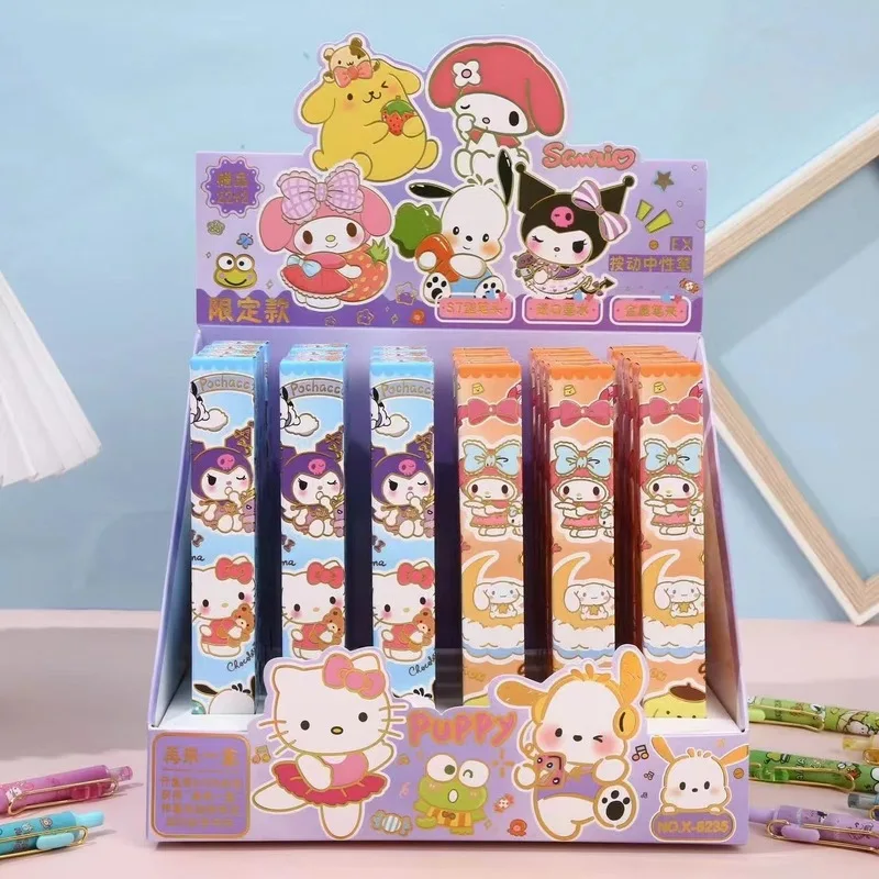 

24 шт./коробка Sanrio Cinnamoroll Kuromi Hellokitty похвалка нейтральная ручка гибкий карандаш черный цвет женский подарок оптовая продажа