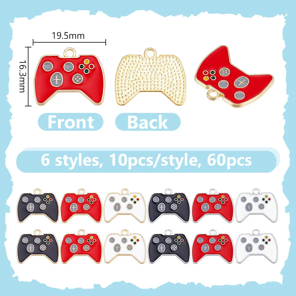 60Pcs Video Game Controller Charms 6 Styles Alloy Enamel Pendants DIY Jewelry Making