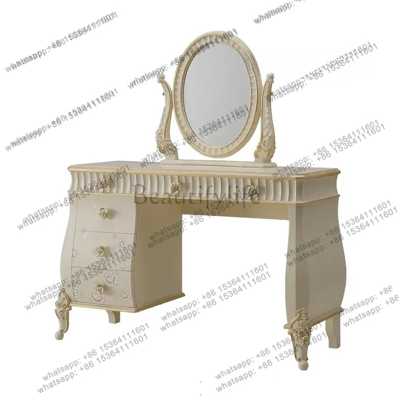 Complete French light luxury dresser European dressing cabinet Small master bedroom dresser Solid wood hand-carved