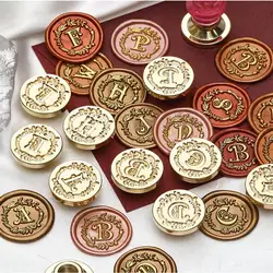 Flower Wreath Letter Series 26 English A~Z Sealing Wax High Quality Brass Carving Wax Seal Envelope Decorative Wax Stamp